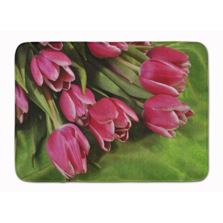 Jensendistributionservices Pink Tulips Machine Washable Memory Foam Mat MI2550525